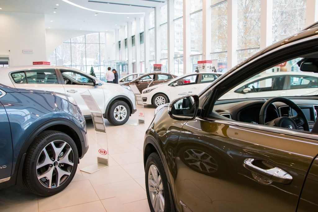 different cars inside the automobile showroom