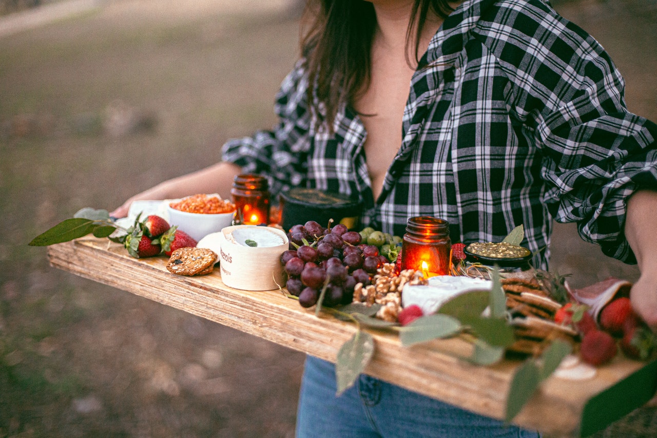 woman with healthy food items