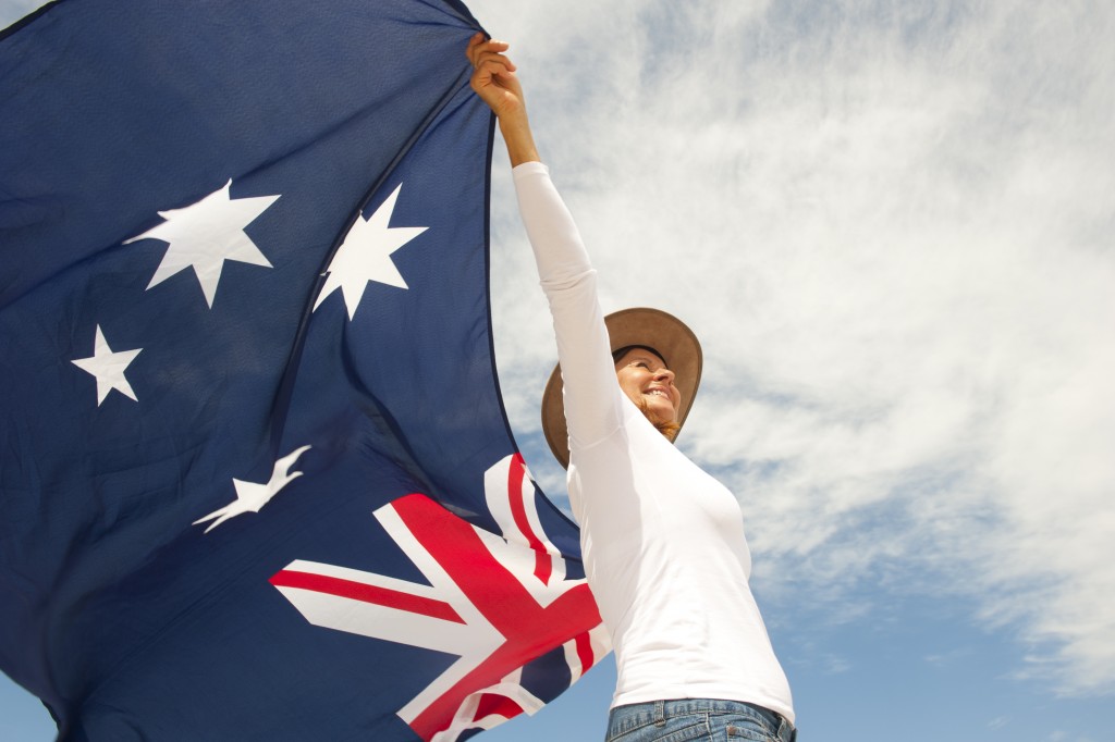 woman holding an australian flag