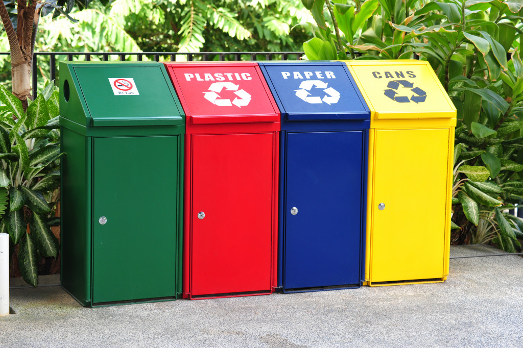 Colorful Recycle Bins In The Park