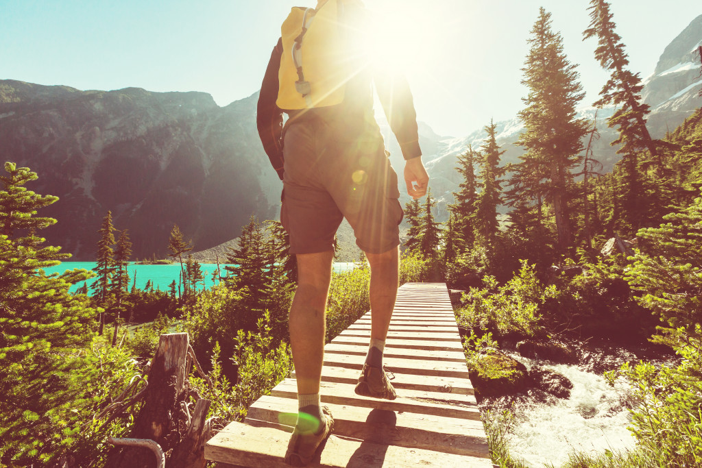 A man hiking in a mountain