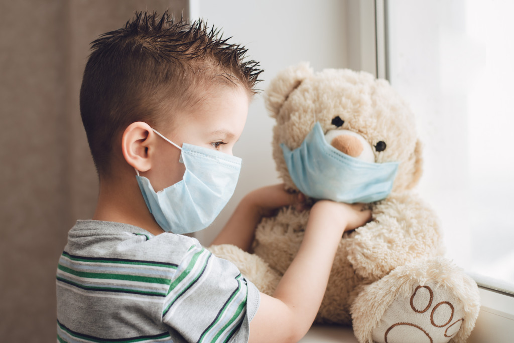 Toddler wearing face mask